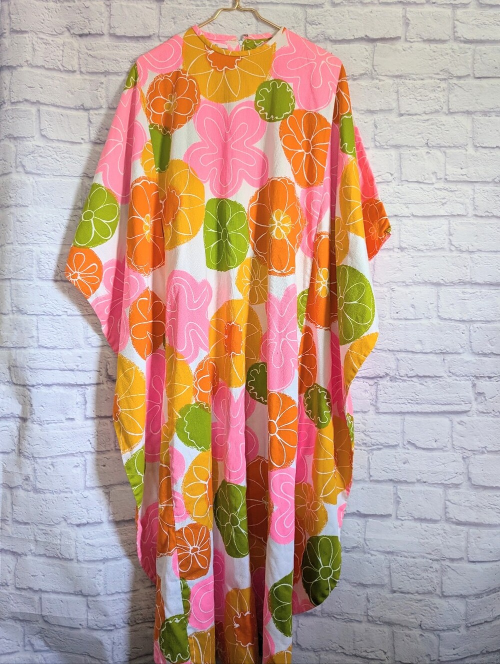 Vintage 60s 70s BJ's Fashions of Hawaii Floral Caftan Dress Hostess Tropical